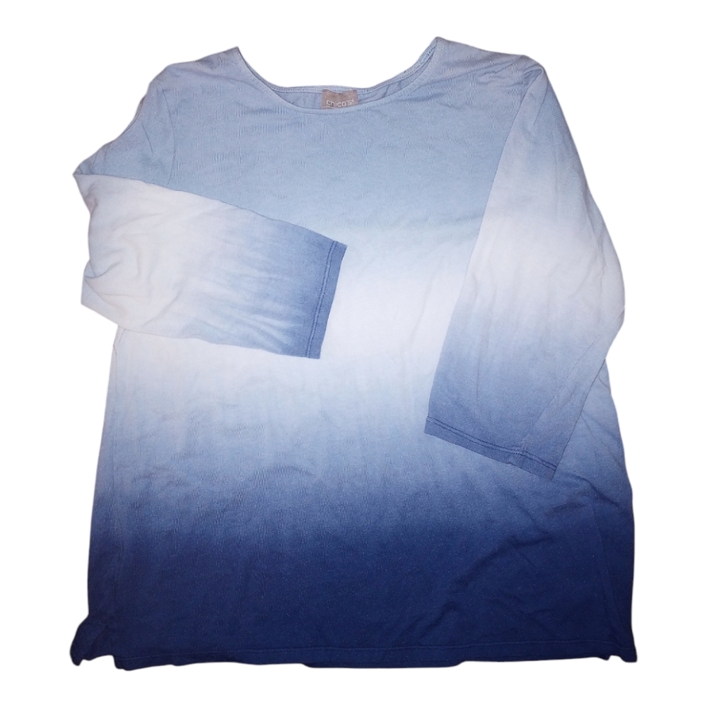 Women's Chico Blue Ombre 3/4 Sleeve Size 1